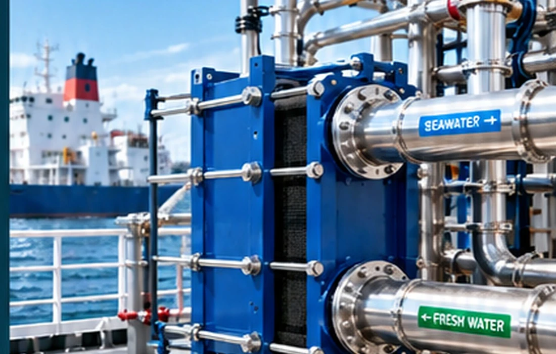 Marine Plate Heat Exchanger Application Marine plate heat exchanger installed in a shipboard seawater cooling system